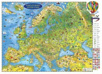 Harta Europei pentru copii (proiectie 3D), 450x330mm