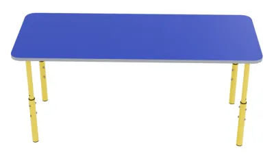 Masa reglabila DREPTUNGHIULARA pentru gradinita (1200x500x460/520/580mm, blat albastru)
