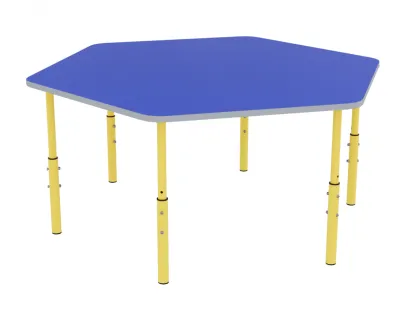 Masa reglabila HEXAGON pentru gradinita (1180x1040x460-580mm, blat albastru)