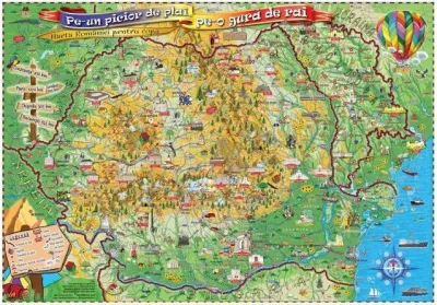 Pe-un picior de plai, pe-o gura de rai, (harta Romaniei pentru copii,  3500x2400)