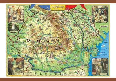 Romania - tara mea de dor (harta interactiva cu recunoastere vizuala), 1000x700mm, cu sipci