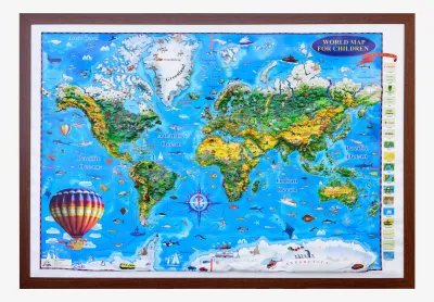 World map for children (3D projection) 1400x1000mm