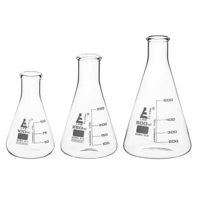 Set sticlarie 3 pahare Erlenmeyer 100,250,500ml