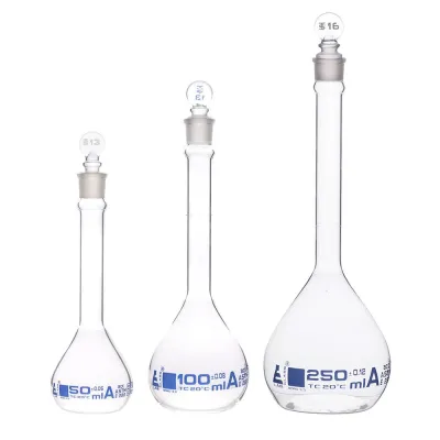 Set sticlărie 3 baloane cotate cu dop de sticlă 50, 100, 250 ml
