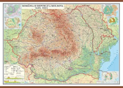 România și Republica Moldova. Harta fizică (ediția 2007), 1400x1000mm