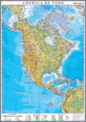 America de Nord. Harta fizica 1000x1400 mm