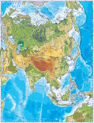 Asia. Harta fizica 1000x1400 mm