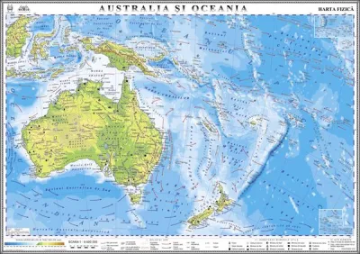 Australia si Oceania. Harta fizica 1400x1000 mm