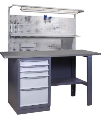 Banc de lucru, blat OSB acoperit cu metal (1800x620xh1800 mm), cu dulap lateral