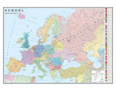Europa. Harta politică /Harta de contur (verso), 600x470 mm, fără şipci