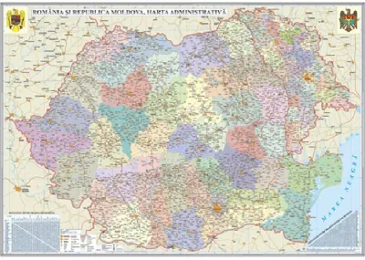 România şi Republica Moldova.Harta administrativă (2000x1400 mm), fără şipci