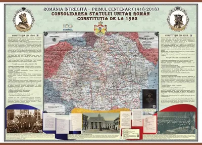 Romania Intregita - Primul Centenar. Consolidarea Statului unitar roman. Constitutia din 1923 (plansa 1000x700mm), cu sipci