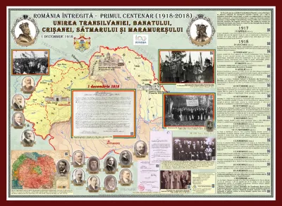 România Întregită - Primul Centenar. Unirea Transilvaniei, Banatului, Crișanei, Sătmarului și Maramureșului   (panou interactiv 1400x1000mm, cu ramă)