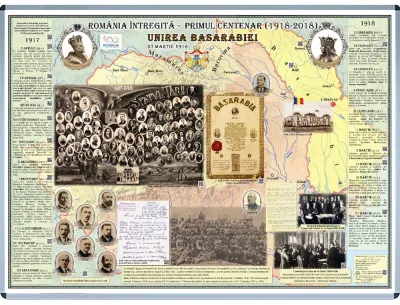 Romania Intregita - Primul Centenar. Unirea Basarabiei (panou interactiv, 1600x1200mm, cu rama, pentru afisaj stradal)