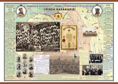 Romania Intregita-Primul Centenar. Unirea Basarabiei (plansa 1000 x700mm), cu sipci