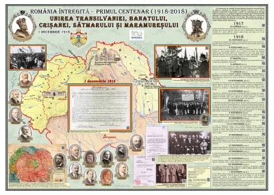 Romania Intregita - Primul Centenar. Unirea Transilvaniei, Banatului, Crisanei, Satmarului si Maramuresului  (plansa 1000x700mm)