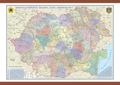 Romania si Republica Moldova. Harta administrativa (1600x1200 mm)