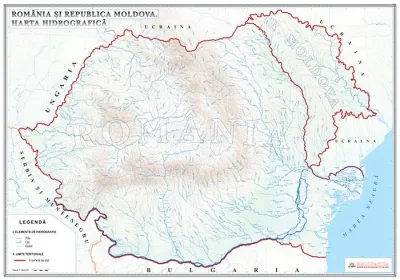 Romania si R.Moldova. Harta hidrografica (1400x1000mm), fara sipci
