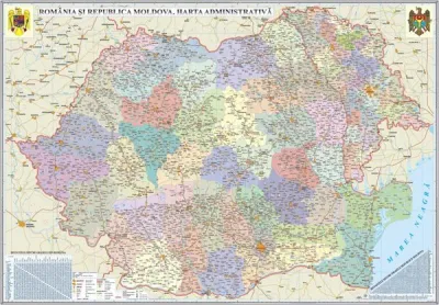 România si Republica Moldova.Harta administrativă (3500x2400 mm)