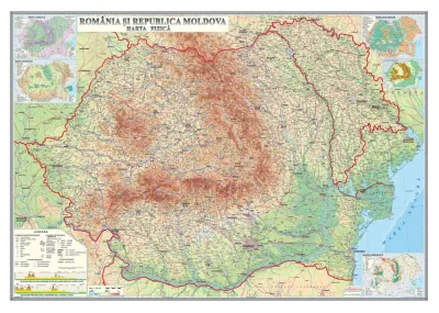 România și Republica Moldova. Harta fizică (ediția 2007), 1400x1000mm, fără șipci 