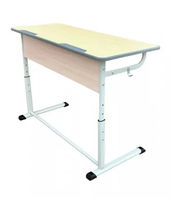 Banca scolara dubla model 82781, reglabila pe inaltime (structura plat ovala gri, blat mesteacan)