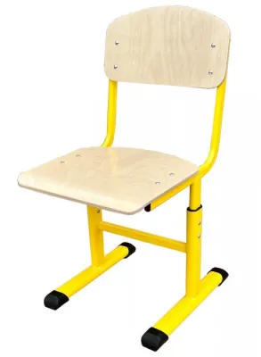 Scaun scolar model 32450, cu inaltime reglabila (placaj lacuit, structura plat ovala galbena)