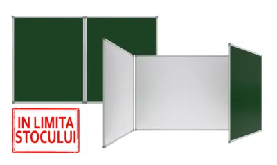 Tabla scolara triptica cu 3 suprafete albe si 2 verzi, magnetica (2000x1200/4000mm)